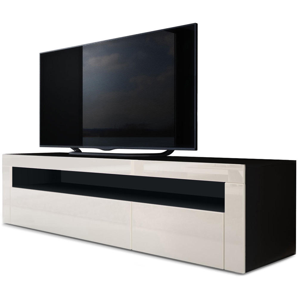 LOWBOARD Valencia Creme Hochglanz / Creme Hochglanz - Creme, Holzwerkstoff (155/46/40cm) - Vladon
