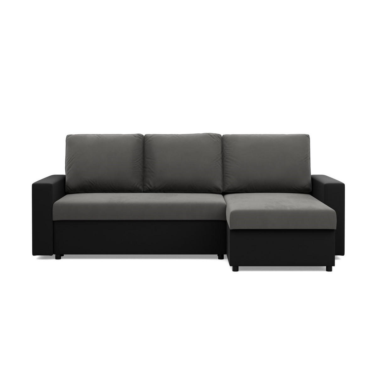 ECKSOFA MIT SCHLAFFUNKTION LUNA, Dunkelgrau + Schwarz - Dunkelgrau/Schwarz, Textil (231/140cm)