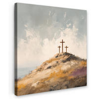 LEINWANDBILD Hügel - Abstrakt - Christentum - Kreuz Deko Wohnzimmer 20x20 cm - Hellgrau, Textil (20/20cm) - MuchoWow