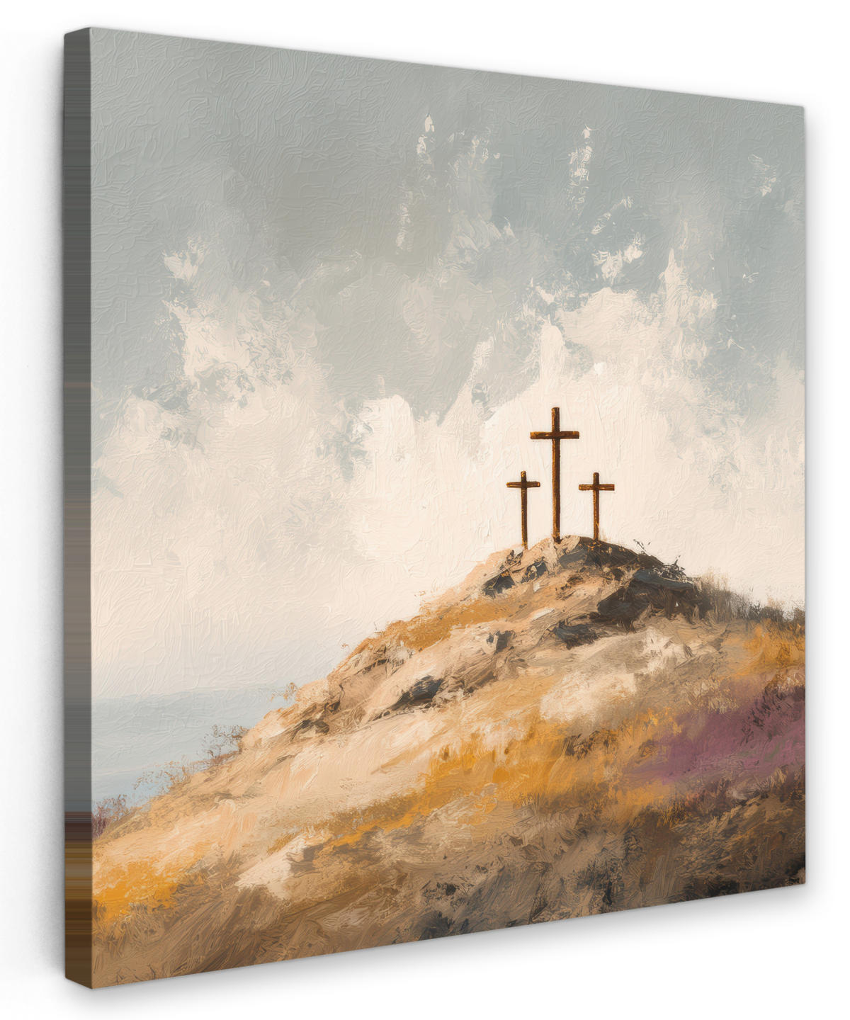 LEINWANDBILD Hügel - Abstrakt - Christentum - Kreuz Deko Wohnzimmer 20x20 cm - Hellgrau, Textil (20/20cm) - MuchoWow