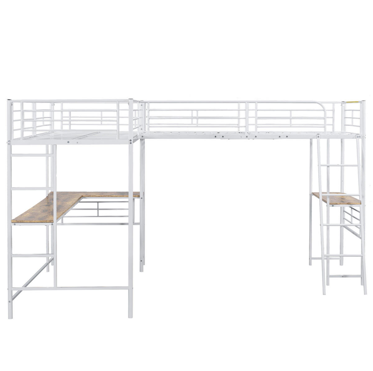 HOCHBETT mit Schreibtisch 90/200 cm in Weiß – mit hohem Rausfallschutz und Treppe - Weiß, Metall (140/200cm) - BEAOK