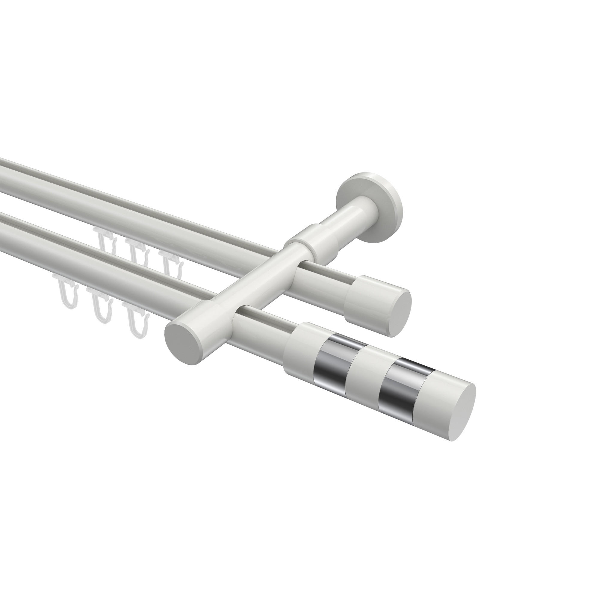 INNENLAUF-GARDINENSTANGEN-SET Prestige Mavell 240 cm (geteilt in 2 x 120 cm), 2-läufig, 20 mm Ø Weiß - Chromfarben/Weiß, Metall (240cm) - INTERDECO