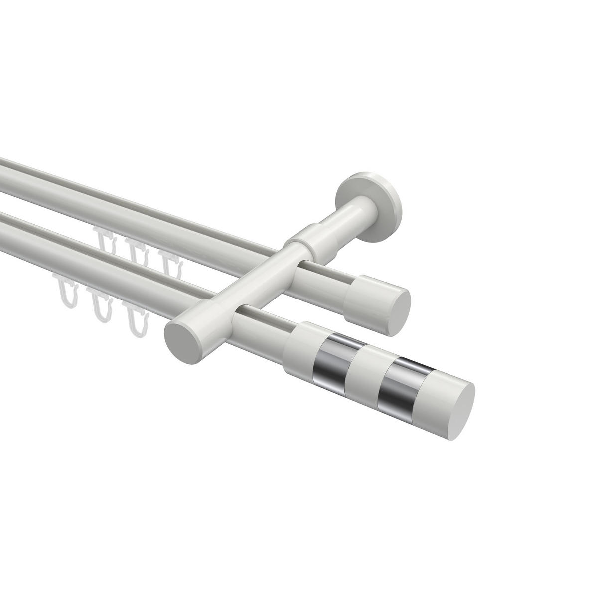 INNENLAUF-GARDINENSTANGEN-SET Prestige Mavell 160 cm, 2-läufig, 20 mm Ø Weiß - Chromfarben/Weiß, Metall (160cm) - INTERDECO