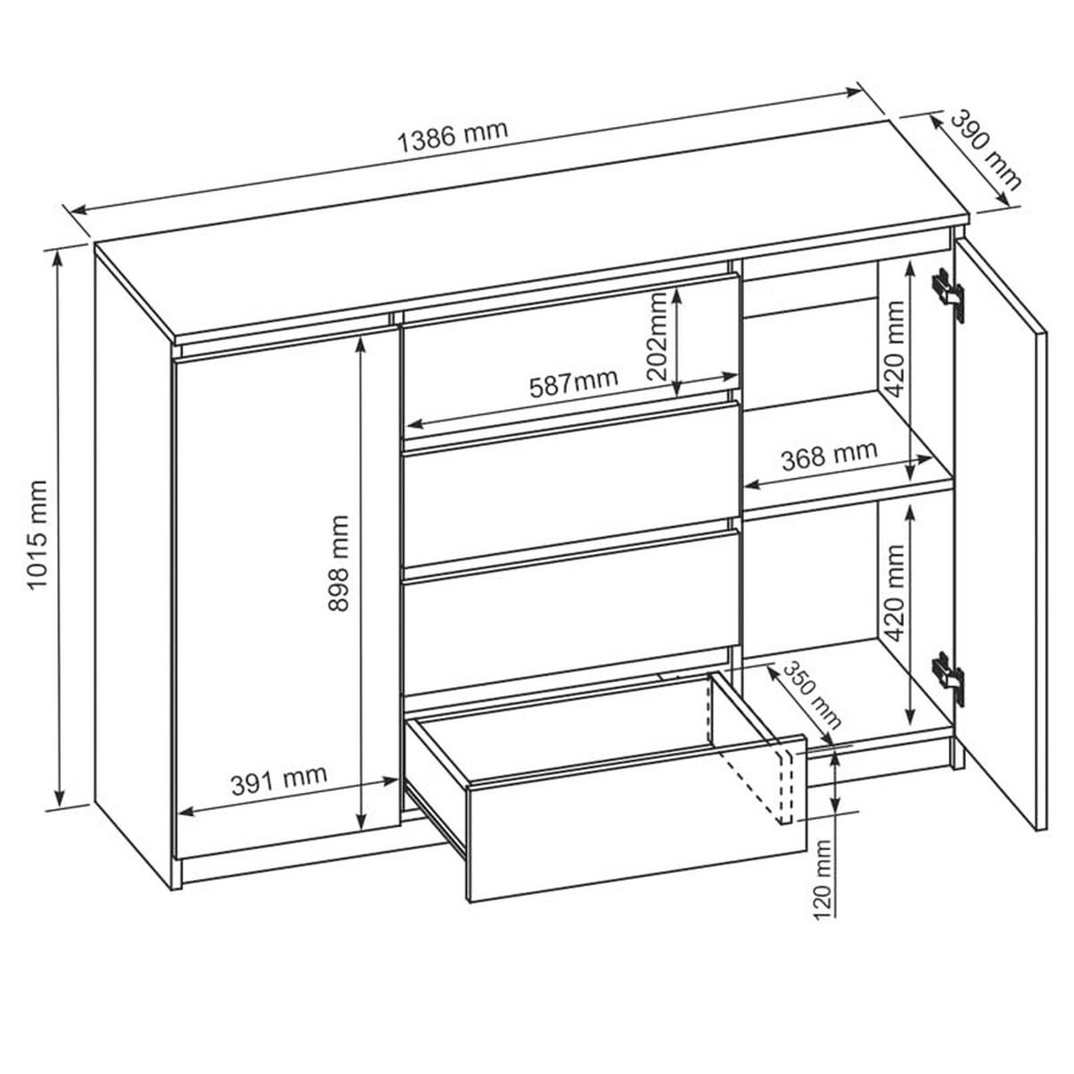 KOMMODE mit 4 Schubladen 2 Schranktüren 140 cm Weiß - Weiß, Holzwerkstoff (138.6/101.5/39cm) - MebLocker