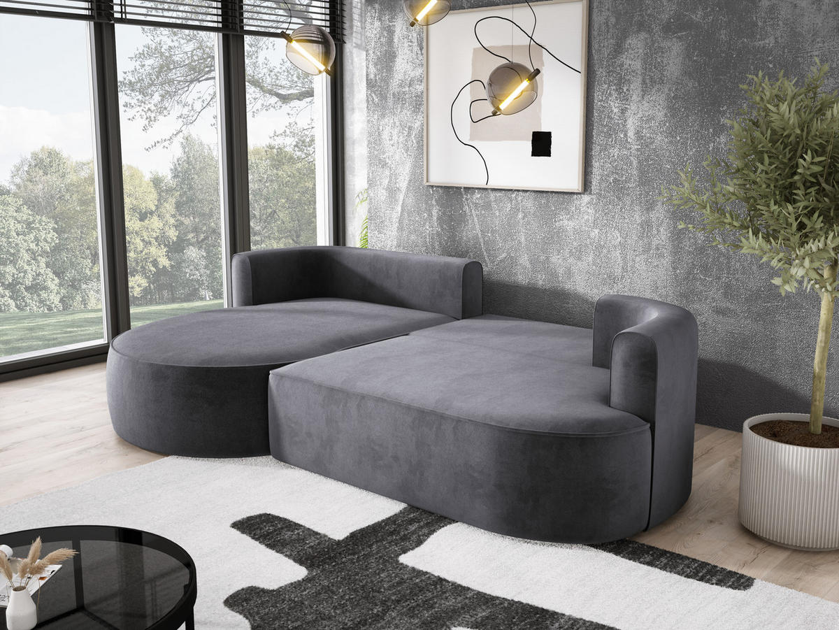ECKSOFA FIORE L-förm Moderne Ausziehbare Schlaf-Funktion, automatischer Auffaltung, lose Rückenkissen freistehend LINKS 284x183x82cm Silver - Silberfarben, Holz/Textil (183/284cm) - DomoHome