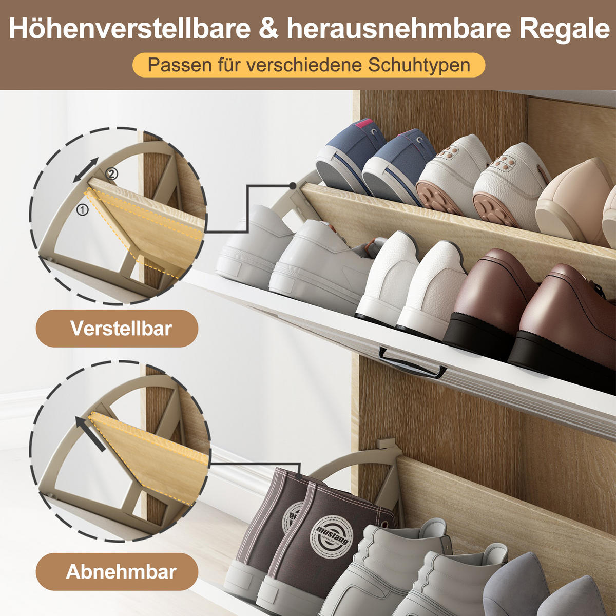 SCHUHSCHRANK drehbar 3 Klappen 2 Schubladen 80x23.5x131cm - Multicolor, Holzwerkstoff (23.5/131/80cm) - FLIEKS