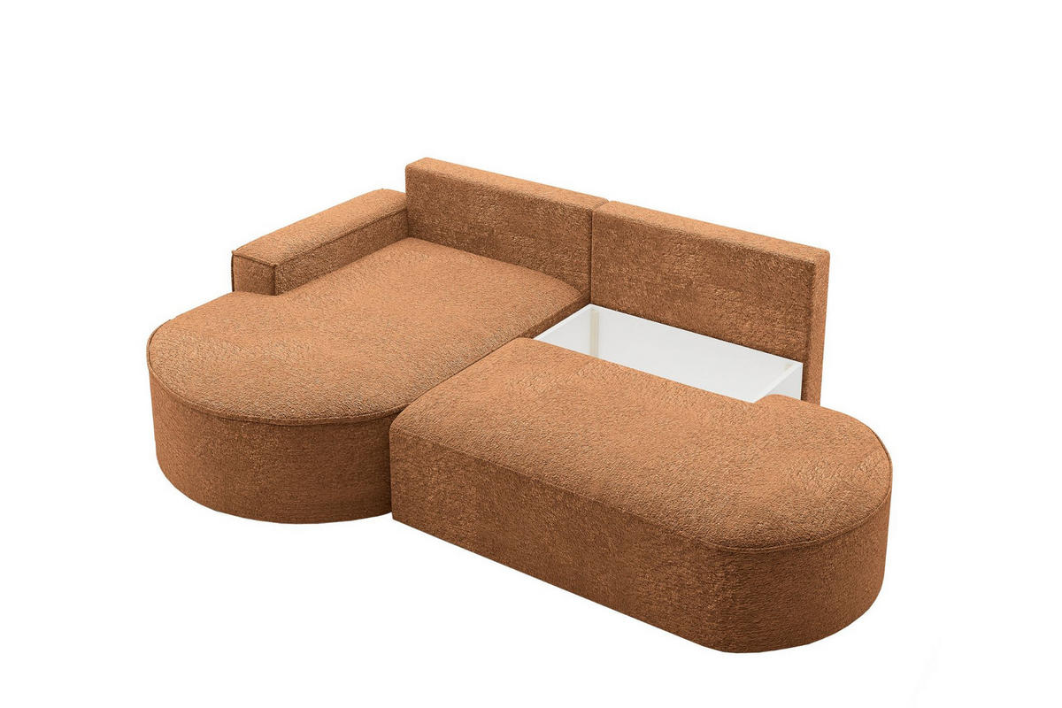 ECKSOFA mit Schlaffunktion und Bettkasten Modena Runden stoff Arena Orange Links - Orange, Holz (179/278cm) - Kaiser Möbel