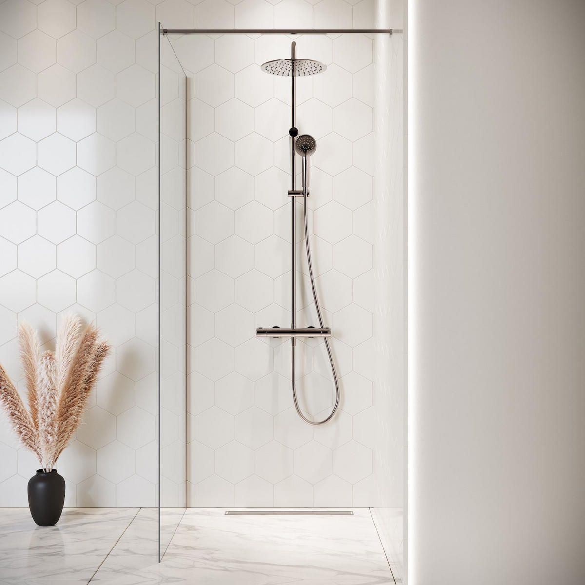 DUSCHWAND Florida - 70 x 200 cm - Chrom - Walk-In Duschabtrennung aus Sicherheitsglas - Chromfarben, Glas (70/200cm) - Badplaats