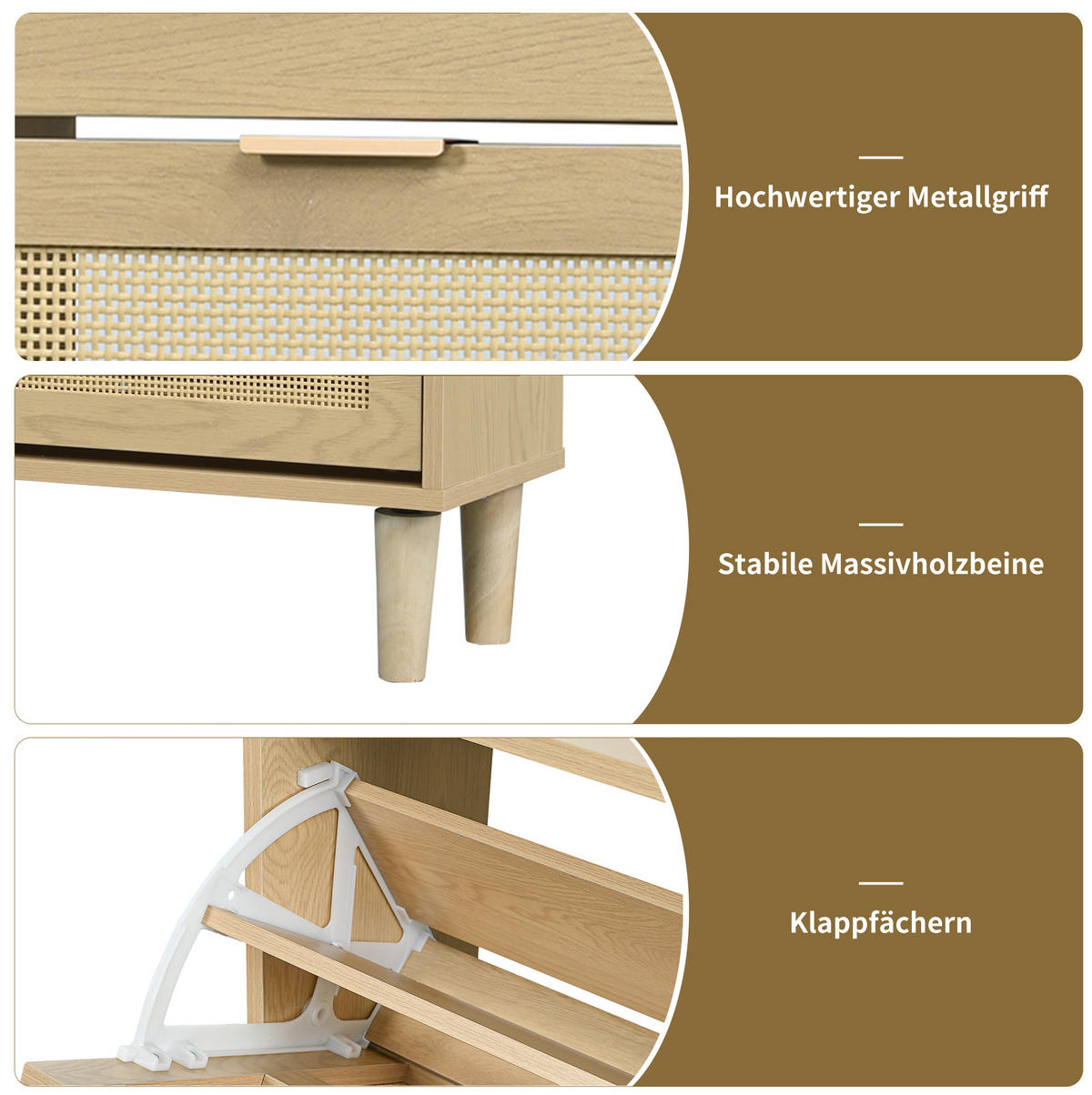 SCHUHSCHRANK mit 4 Klappen 100/25/90 cm in Eichenoptik mit Rattanfront - Naturfarben, Holzwerkstoff (100/90/25cm) - BEAOK