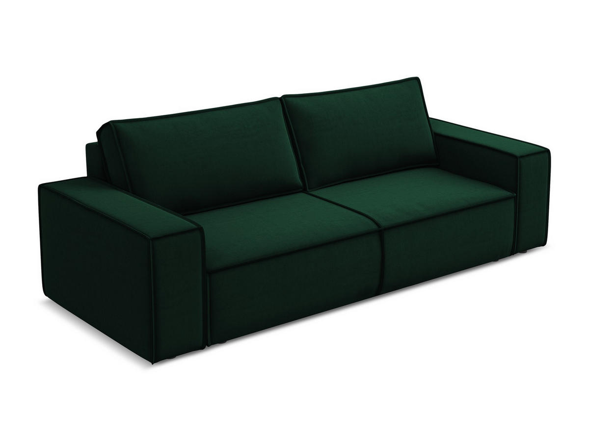 3-SITZER SOFA mit Schlaffunktion Samt Stoff Grün - Dunkelgrün/Schwarz, Kunststoff/Textil (255/85/105cm) - Makamii