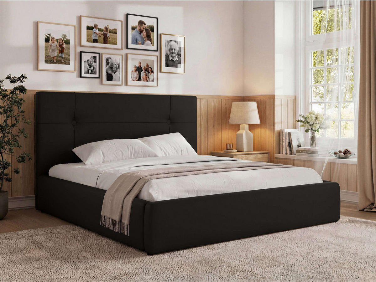 ČALÚNENÁ POSTEĽ CALERIO CLASSIC 200/200 - Čierna Ekokoža - Matrac Pocket - čierna, textil/plast (200/200cm) - MKS