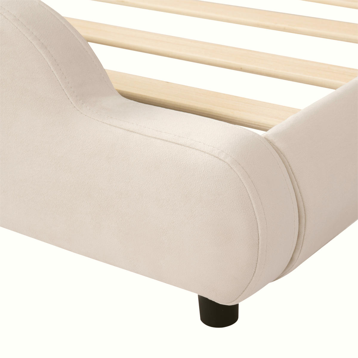 POLSTERBETT 140/200 cm in Beige mit Bettkasten, abgerundeten Ecken und wolkenförmigem Design aus Samt - Beige/Schwarz, Holzwerkstoff/Textil (140/200cm) - STILVORA
