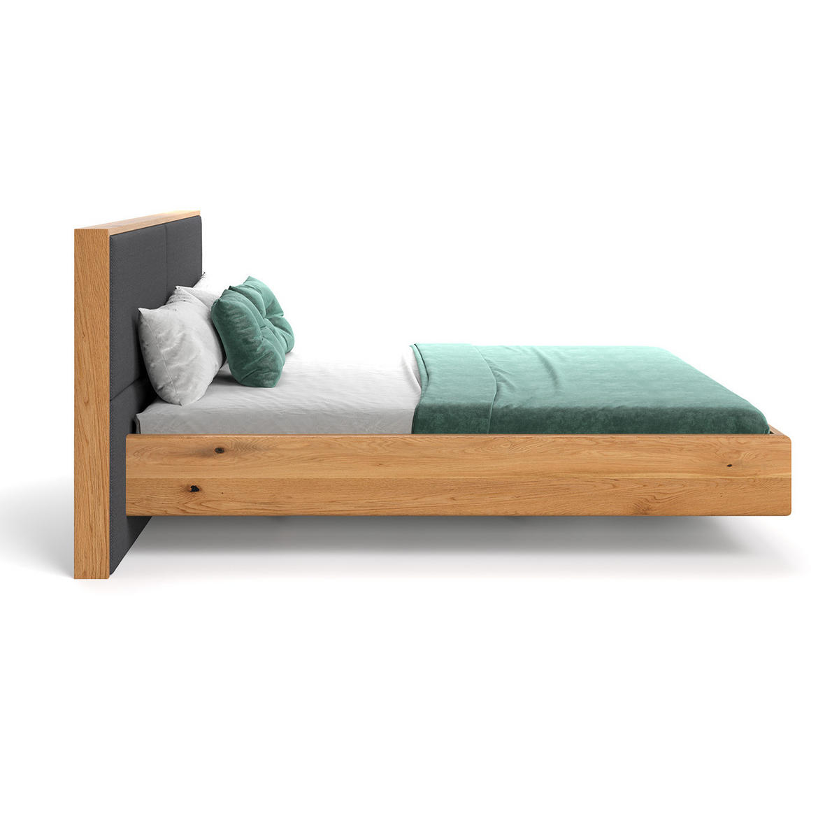 MASSIVHOLZBETT schwebend Dome aus Eiche 180x220 cm, Inari 94 (Dunkelgrau) - Eichefarben/Braun, Holz (180/220cm) - Danzz