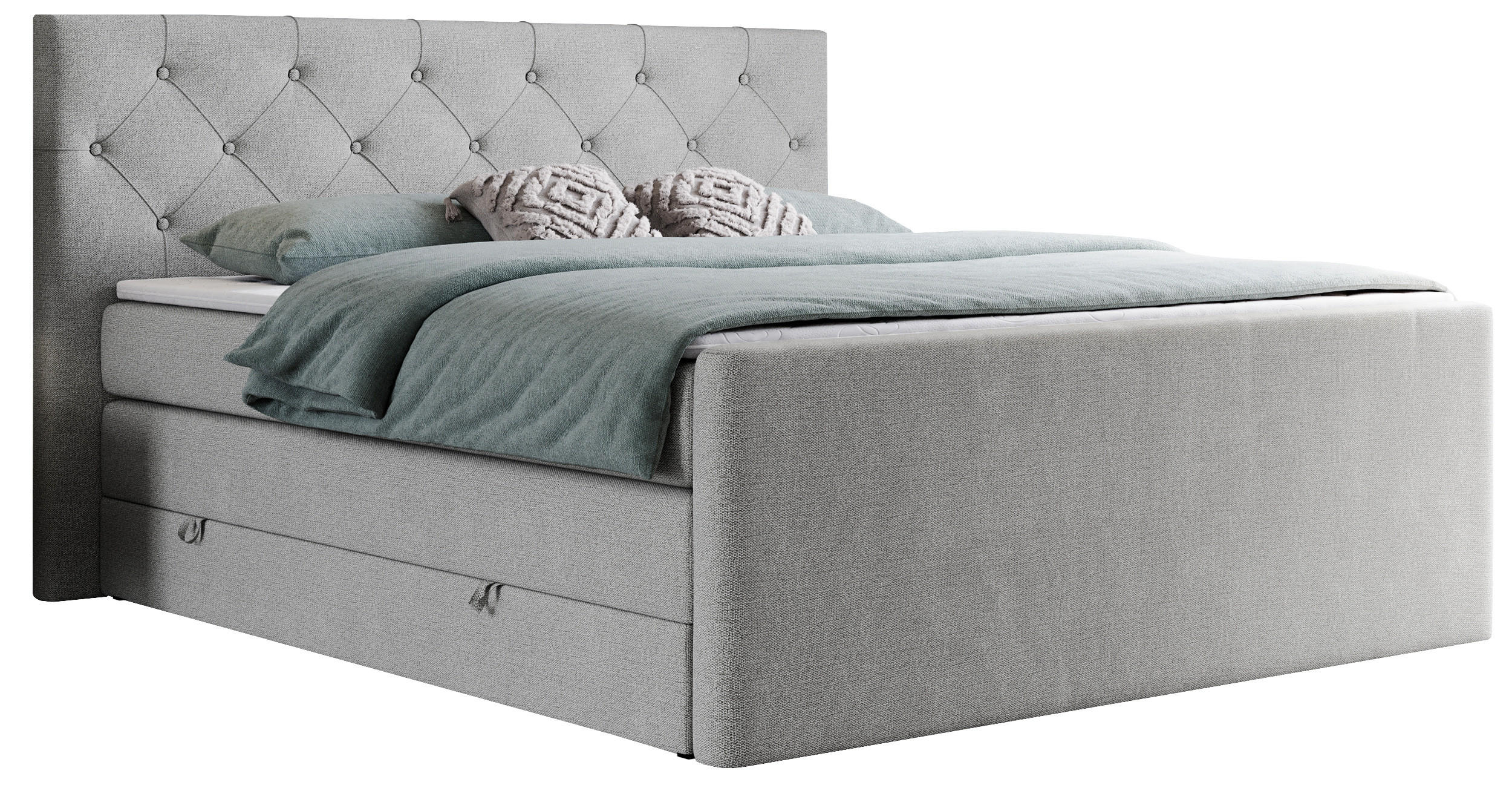 BOXSPRINGBETT KING VELEN 200/200 Hellgrau Struktur - H3 - Hellgrau, Holz/Textil (200/200cm) - MKS