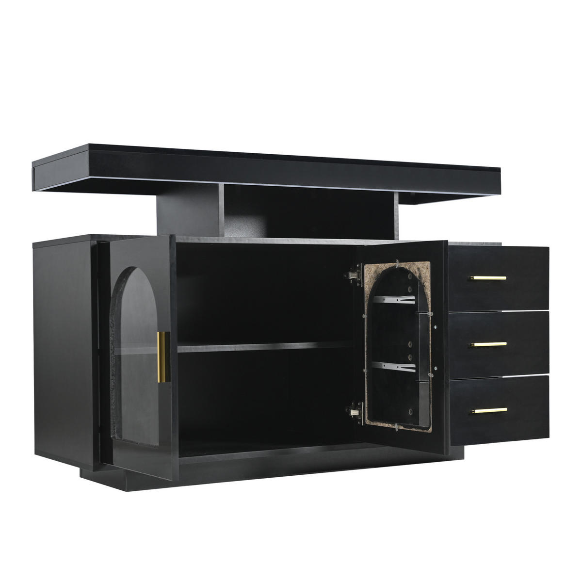 SIDEBOARD aus Spanplatte 120x40x80 cm Schwarz mit Hochglanzfronten, LED-Beleuchtung und Stauraum - Schwarz, Holzwerkstoff (120/80/40cm) - IVMEU