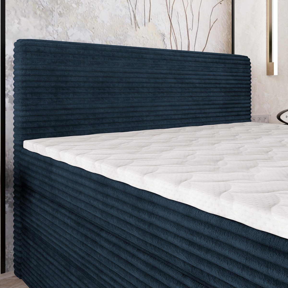 BOXSPRINGBETT LUNERA 160x200 cm mit Matratze und Topper - Blau - Blau, Holz (160/200cm) - MASSENO