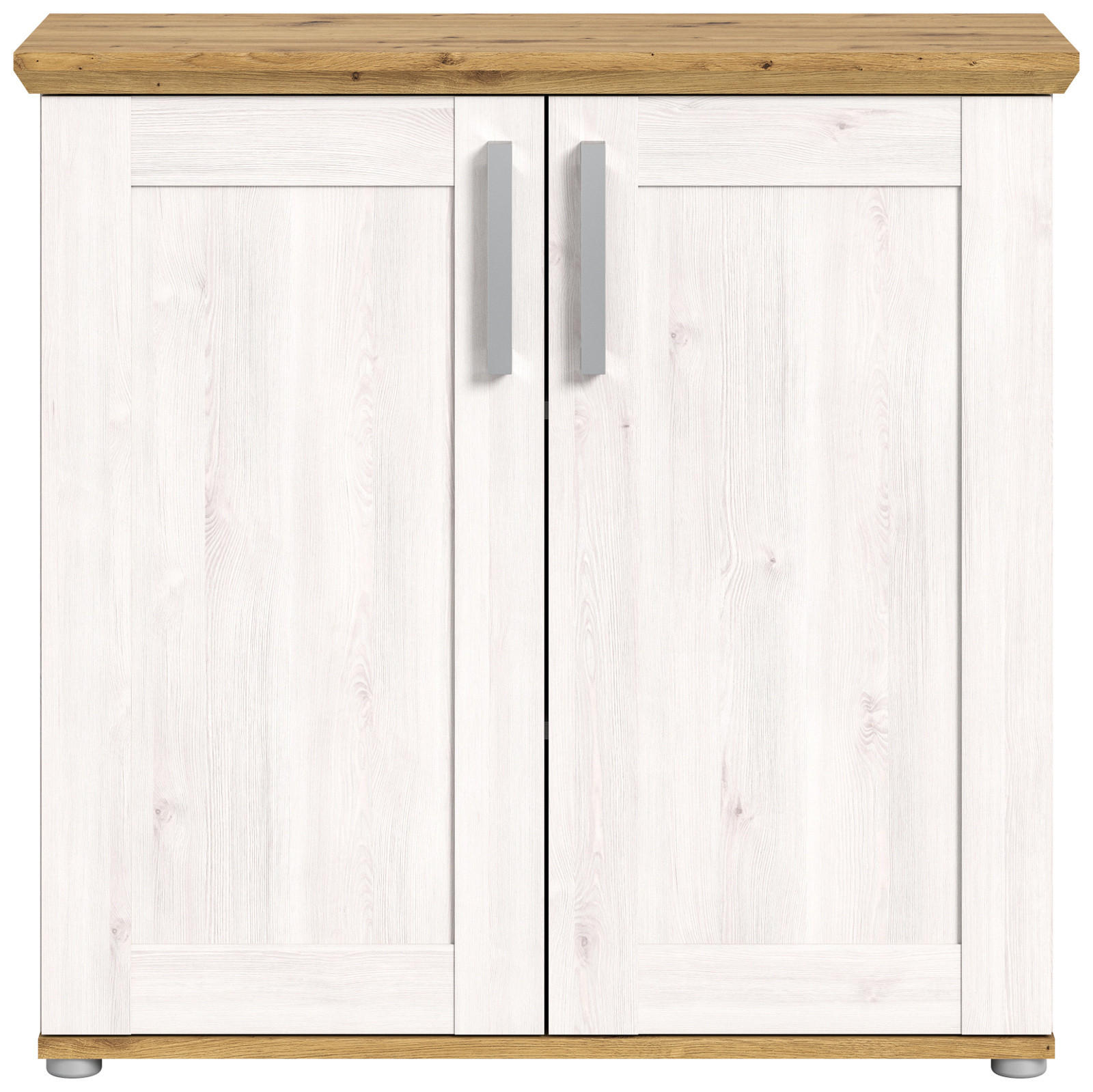 KOMMODE weiß Lärche, Eiche Artisan 95 cm, Sideboard im Landhaus-Stil - Silberfarben/Weiß, Holzwerkstoff/Kunststoff (95/92/39cm) - Inn.Furn