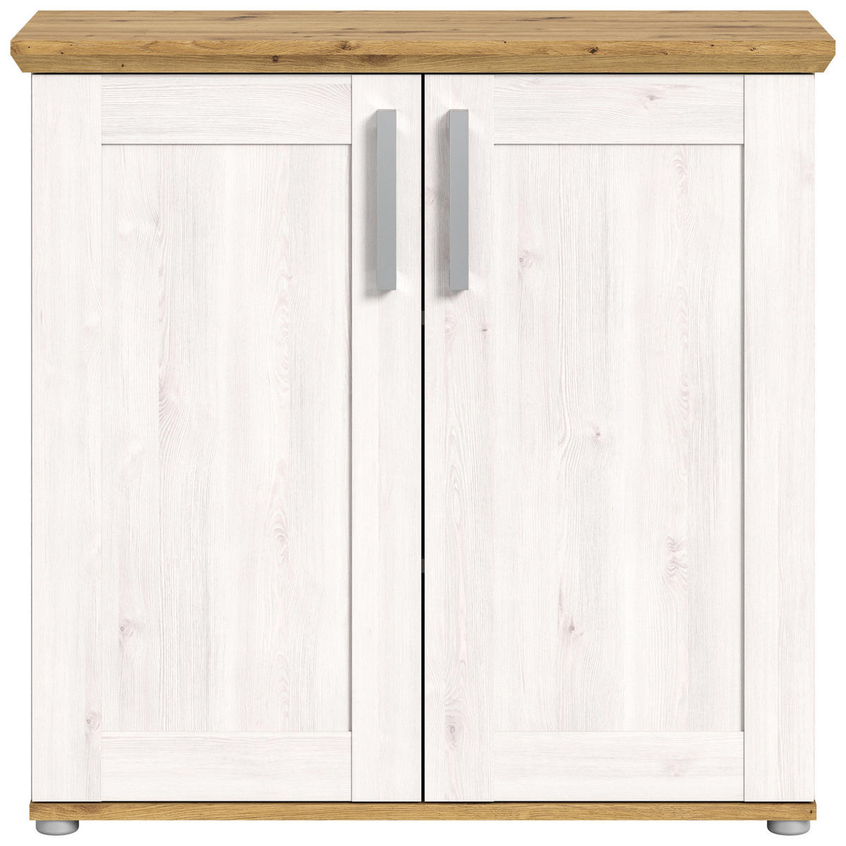 KOMMODE weiß Lärche, Eiche Artisan 95 cm, Sideboard im Landhaus-Stil - Silberfarben/Weiß, Holzwerkstoff/Kunststoff (95/92/39cm) - Inn.Furn