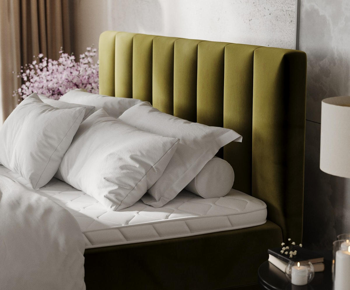 BOXBETT Lusso 180/200 cm Olivgrün im Kronos Stoff - Schwarz/Olivgrün, Holz/Holzwerkstoff (180/200cm) - AltaBeds