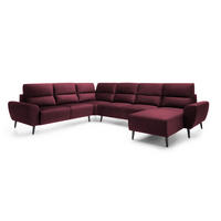 ECKSOFA BOSCO U-Form, Monolith-Stoff, freistehend, mit verstellbaren Kopfstützen, Sofa für Familien, Größe: 340x270x98cm, Farbe: Burgunderrot - Bordeaux, Holz/Textil (340/270cm) - DomoHome