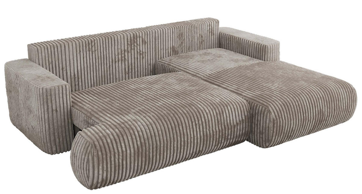 ECKSOFA OVO L Hellbraun Cord - Rechts Seite - Hellbraun/Schwarz, Kunststoff/Textil (195/271cm) - MKS