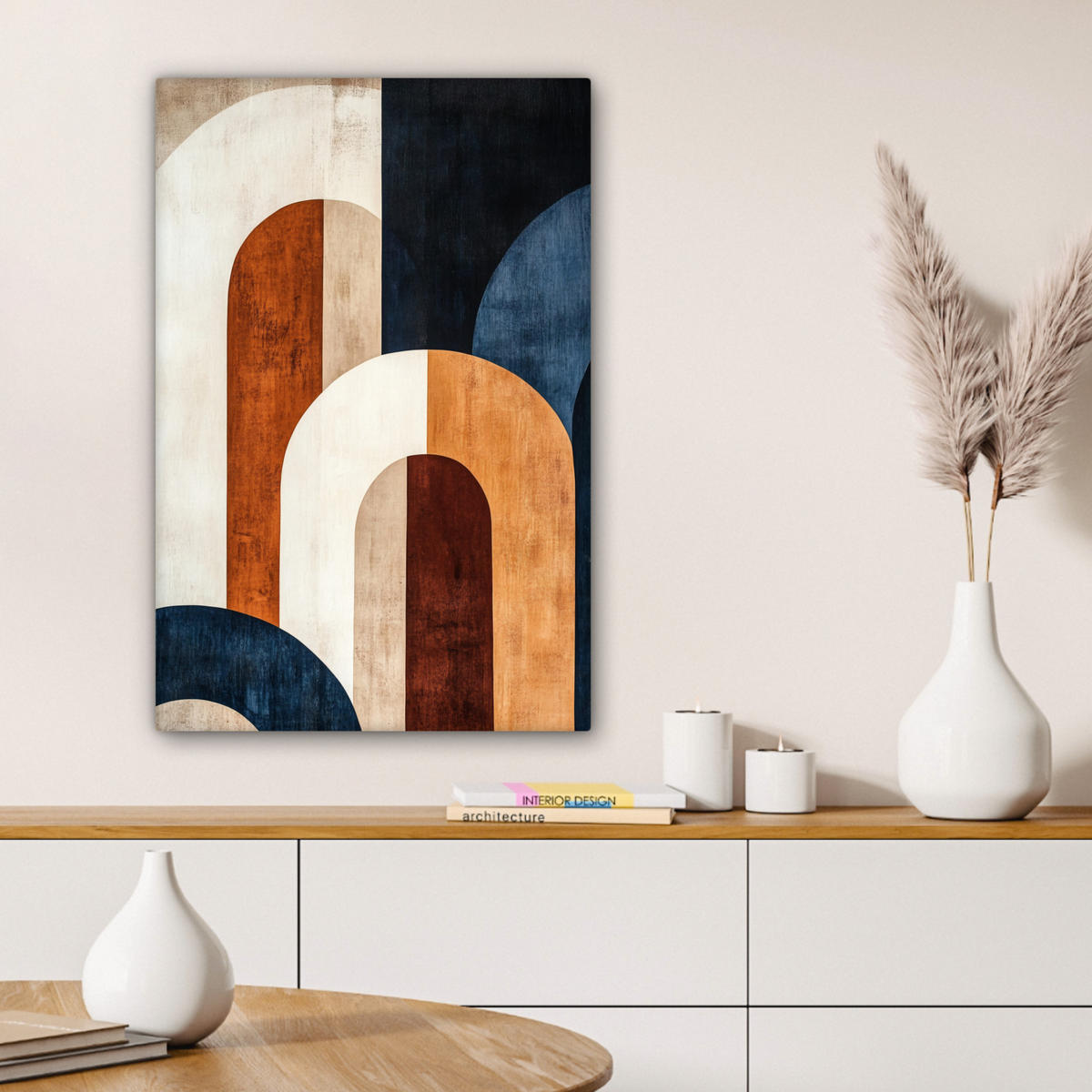 LEINWANDBILD Abstrakt - Formen - Dunkelblau Wanddeko Schlafzimmer 60x90 cm - Cognac, Textil (60/90cm) - MuchoWow