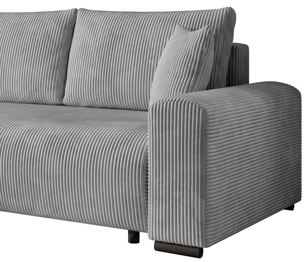 ECKSOFA Nelly mit Bettkasten und Schlaffunktion, Cordstoff in L-Form - Grau, Textil (270/185cm)