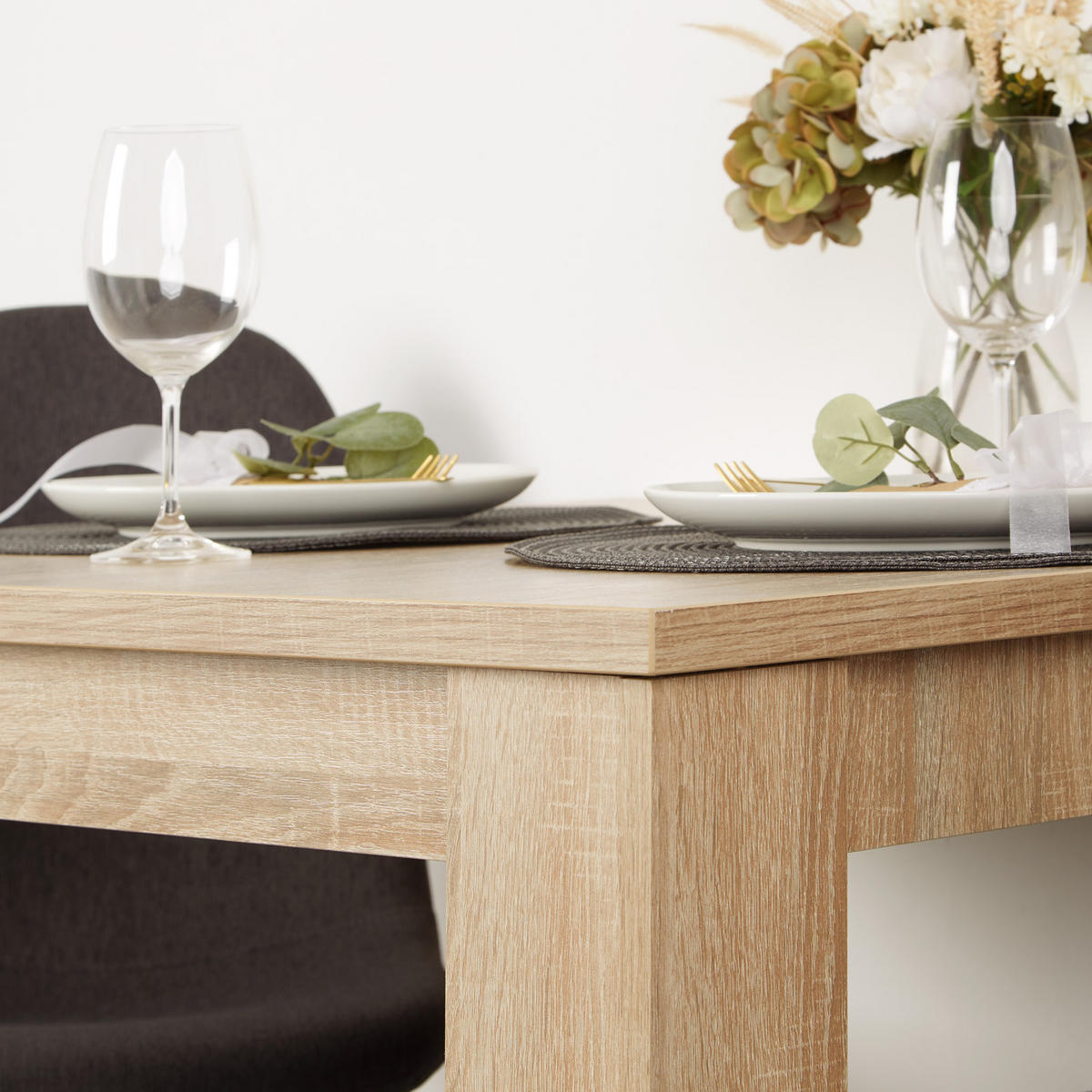 TISCHGRUPPE 80/80 cm in Natur mit 2 Stühle Anthrazit - Anthrazit/Naturfarben, Holz/Textil (80/88/80cm) - Homestyle4u