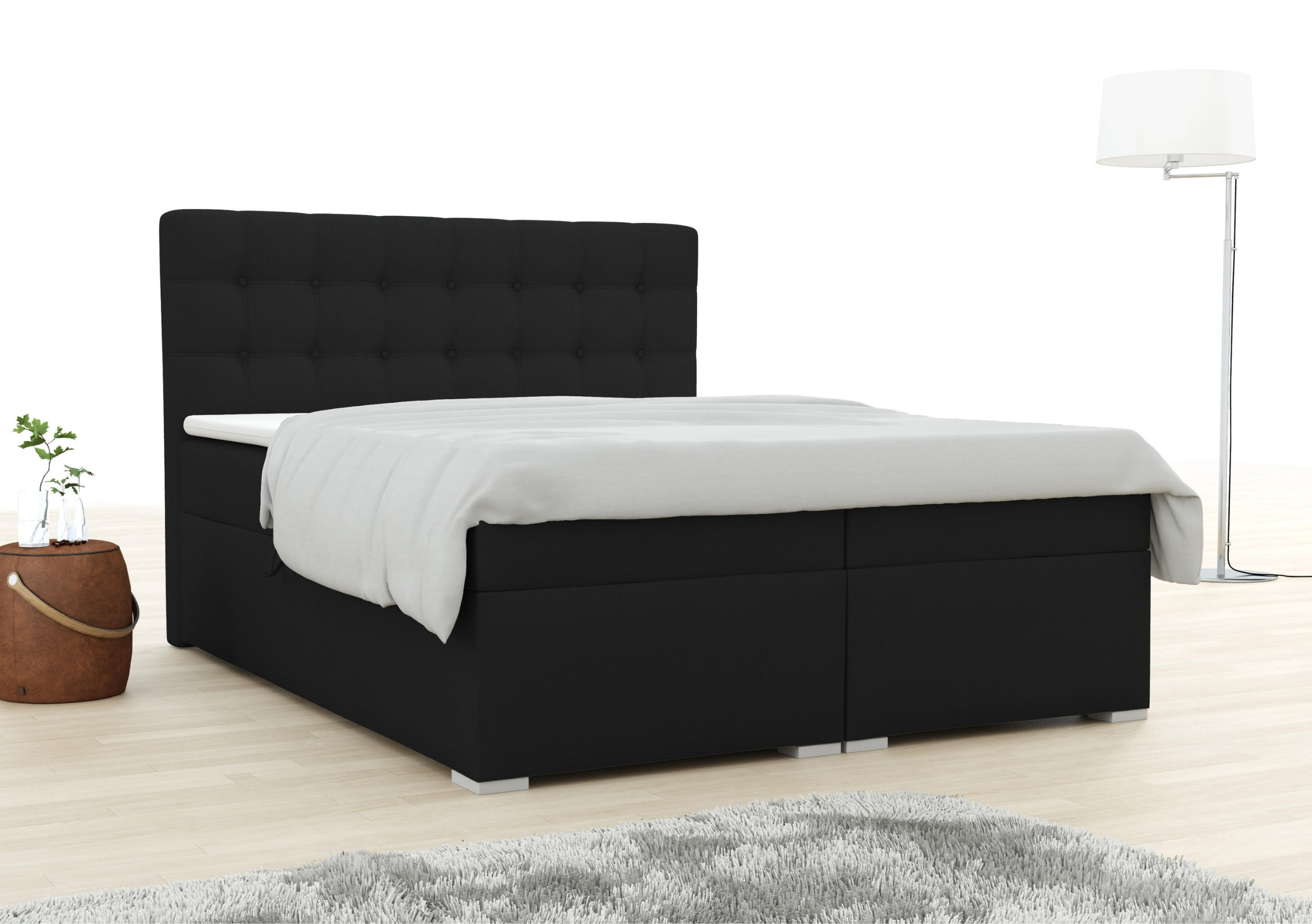 BOXBETT CLAUDIA 140/200 Velour Schwarz mit Taschen-Federkernmatratzen 7 Zonen H4 - Chromfarben/Schwarz, Holzwerkstoff/Kunststoff (140/200cm) - Deine Möbel 24