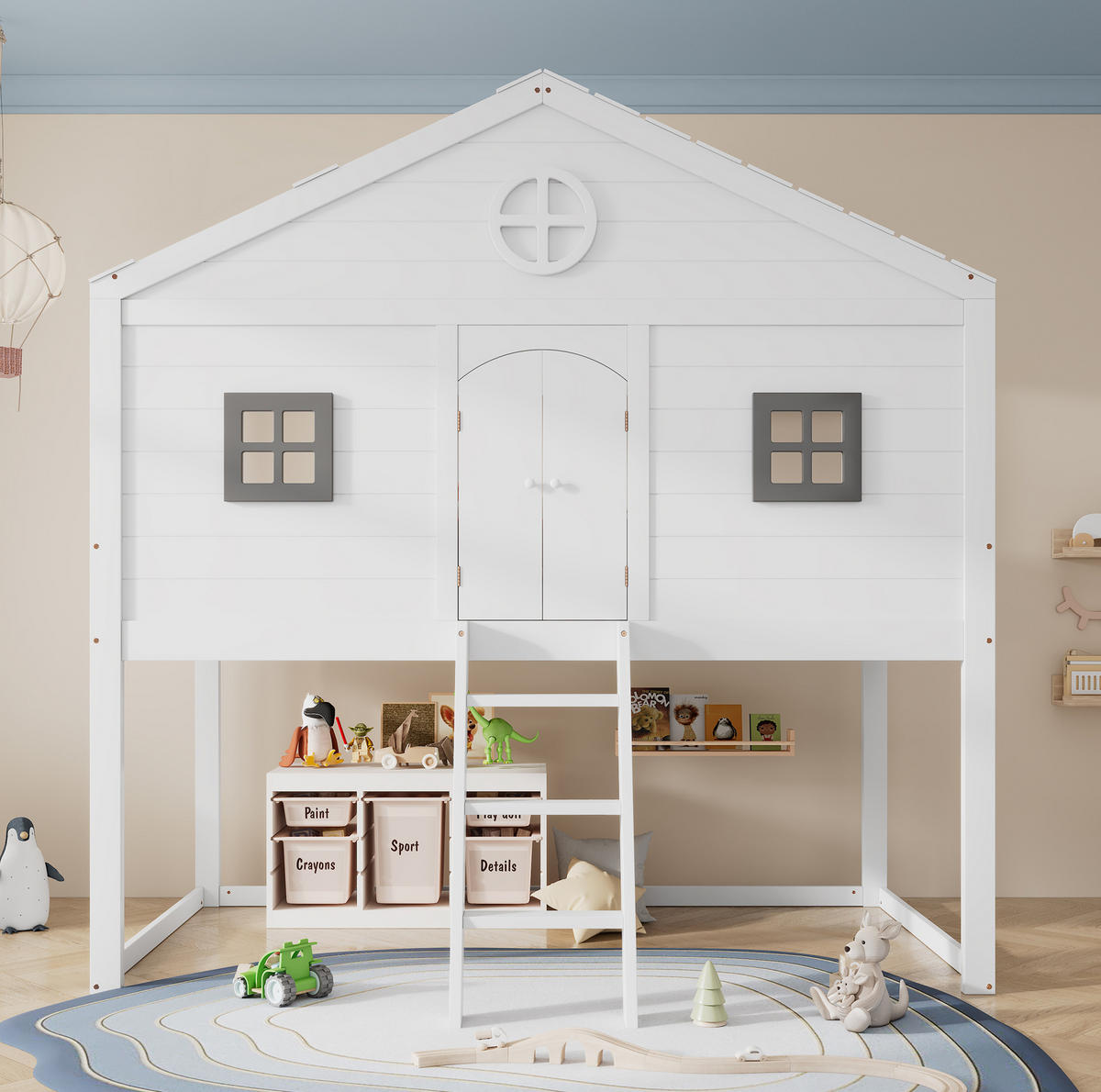 HOCHBETT 90/200 cm Weiß/Grau aus Kiefer und MDF mit Treppe - Weiß, Holz (90/200cm) - OKMYHOME