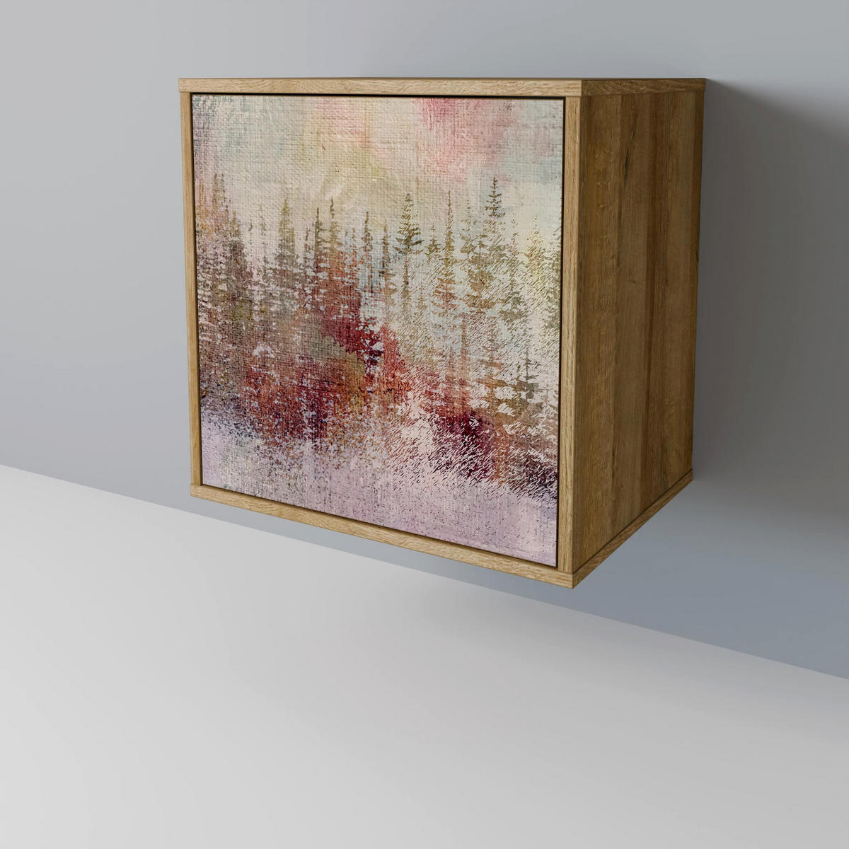 SIDEBOARD VEILED SUMMIT, Eichefarben, 57,5x42x67,5 cm, Schwarze Metall-Rahmenfüße - Eichefarben/Multicolor, Holzwerkstoff/Metall (57.5/67.5/42cm) - SpaceRebels