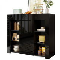 SIDEBOARD 95/83/35 cm Schwarz aus Spanplatte mit Glasregalen - Schwarz, Holzwerkstoff (35/83/95cm) - OKMYHOME