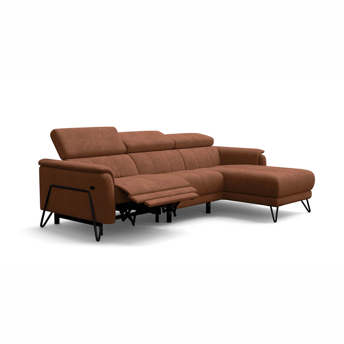 ECKSOFA RODEN 4-Sitzer mit Relax, braun, Veloursstoff - Braun, Holz/Textil (268/92cm) - Wozimo