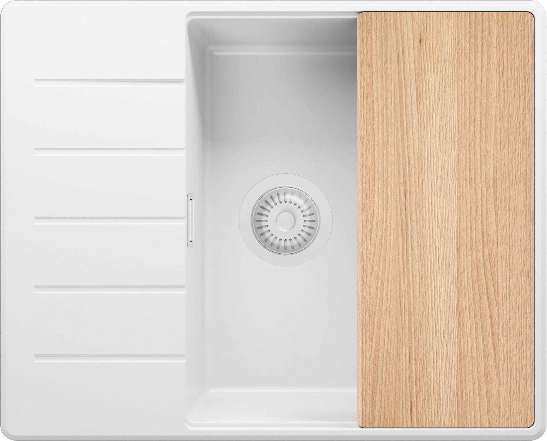 SPÜLBECKEN Kopenhagen, 2-er set Alles Weiß 62/50 cm 1 Becken + Ablauf-Set + Schneidebrett ab 50er Unterschrank - Beige/Weiß, Kunststoff (62/20/50cm) - Primagran