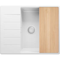 SPÜLBECKEN Kopenhagen, 2-er set Alles Weiß 62/50 cm 1 Becken + Ablauf-Set + Schneidebrett ab 50er Unterschrank - Beige/Weiß, Kunststoff (62/20/50cm) - Primagran
