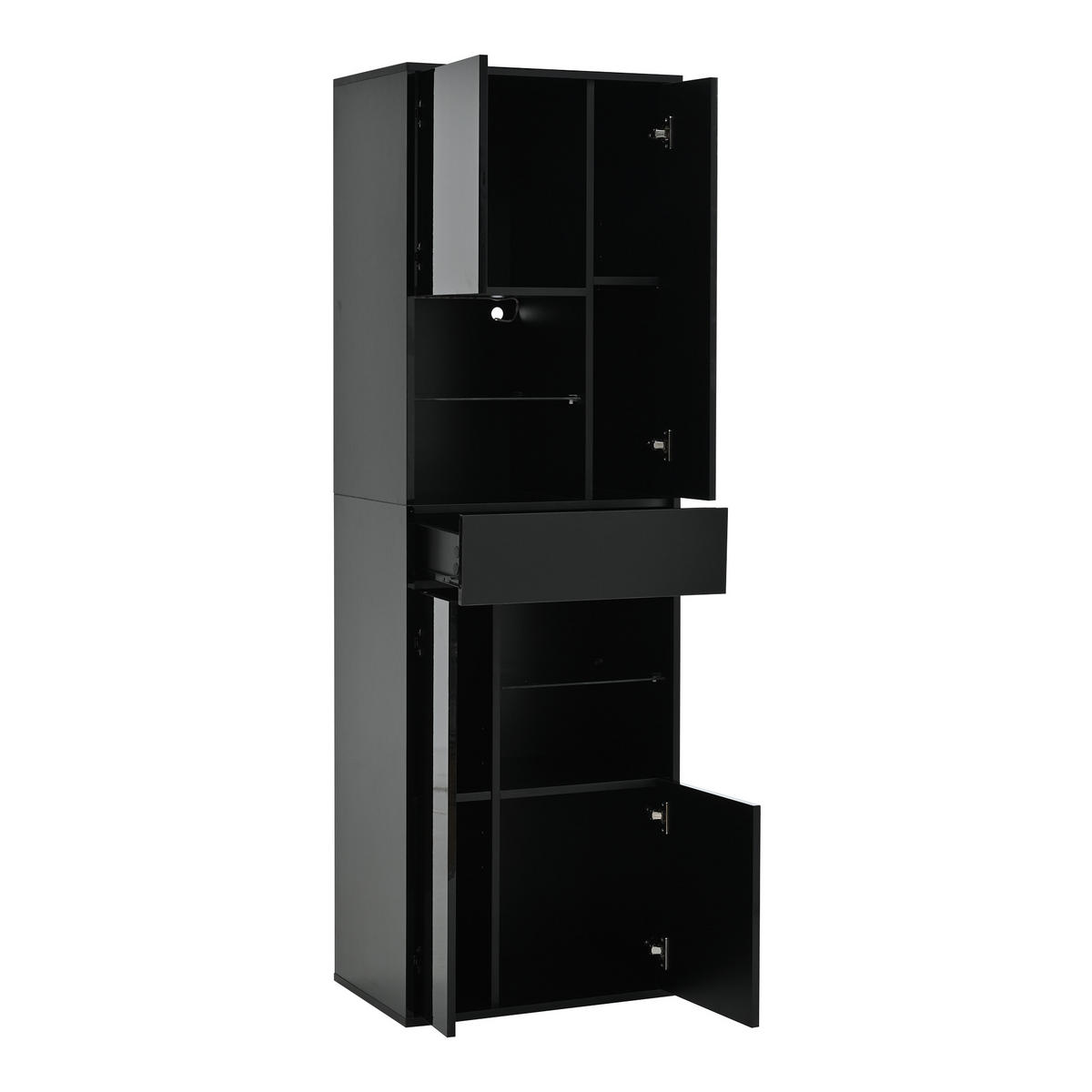 VITRINE aus Spanplatte 55x38x170 cm Schwarz mit LED-Beleuchtung, Hochglanzfront und verstellbaren Einlegeböden - Schwarz, Holzwerkstoff (55/170/38cm) - Modfu