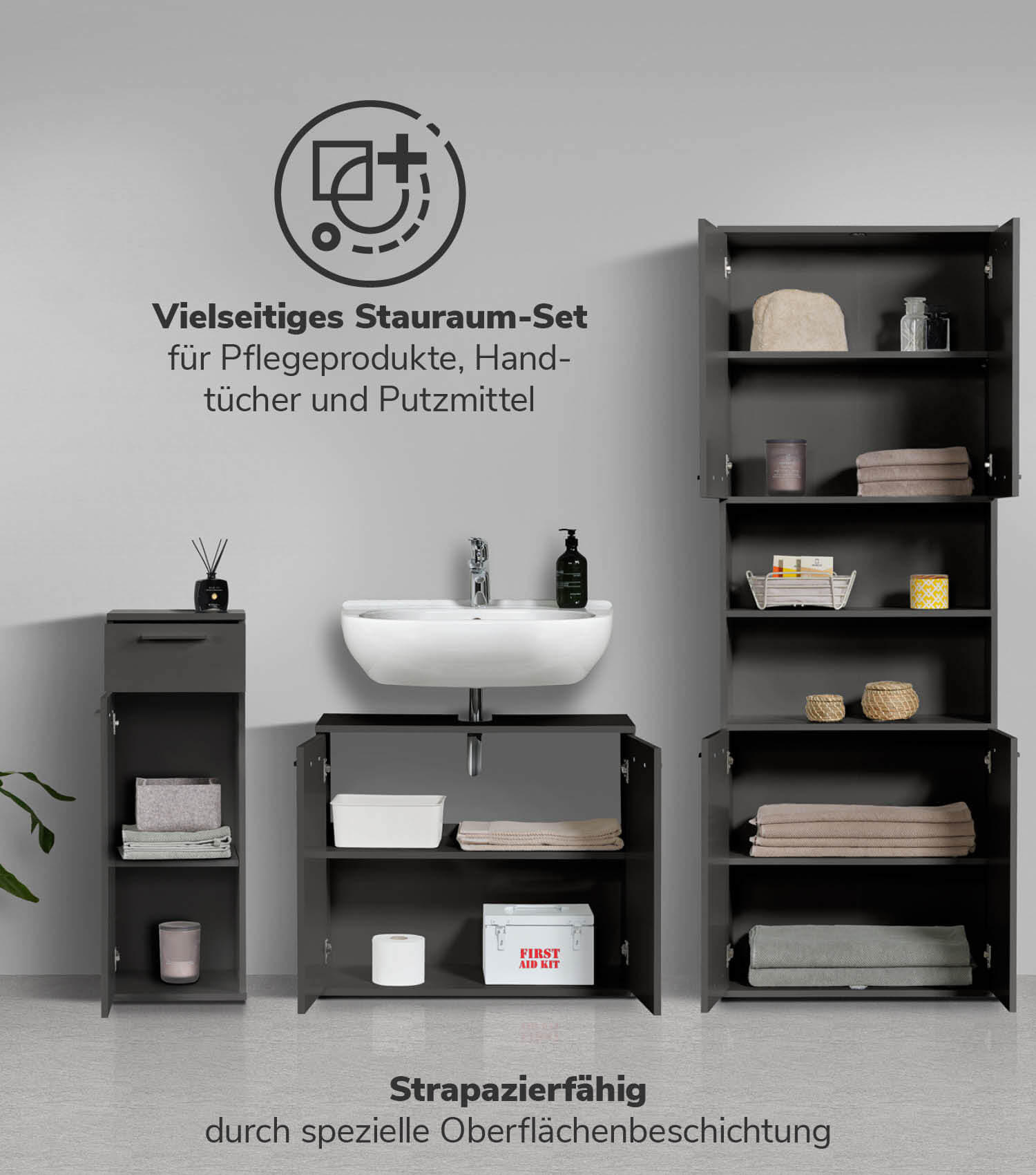BADMÖBEL-SET 3-teilig Der Steuermann - Schwarz, Holzwerkstoff (168/180/34cm) - Mokebo