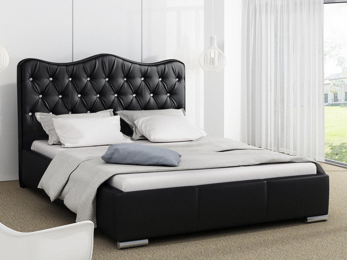 POLSTERBETT Santorini - Schwarz Hochglanz, Holz (140/200cm) - MIRJAN24