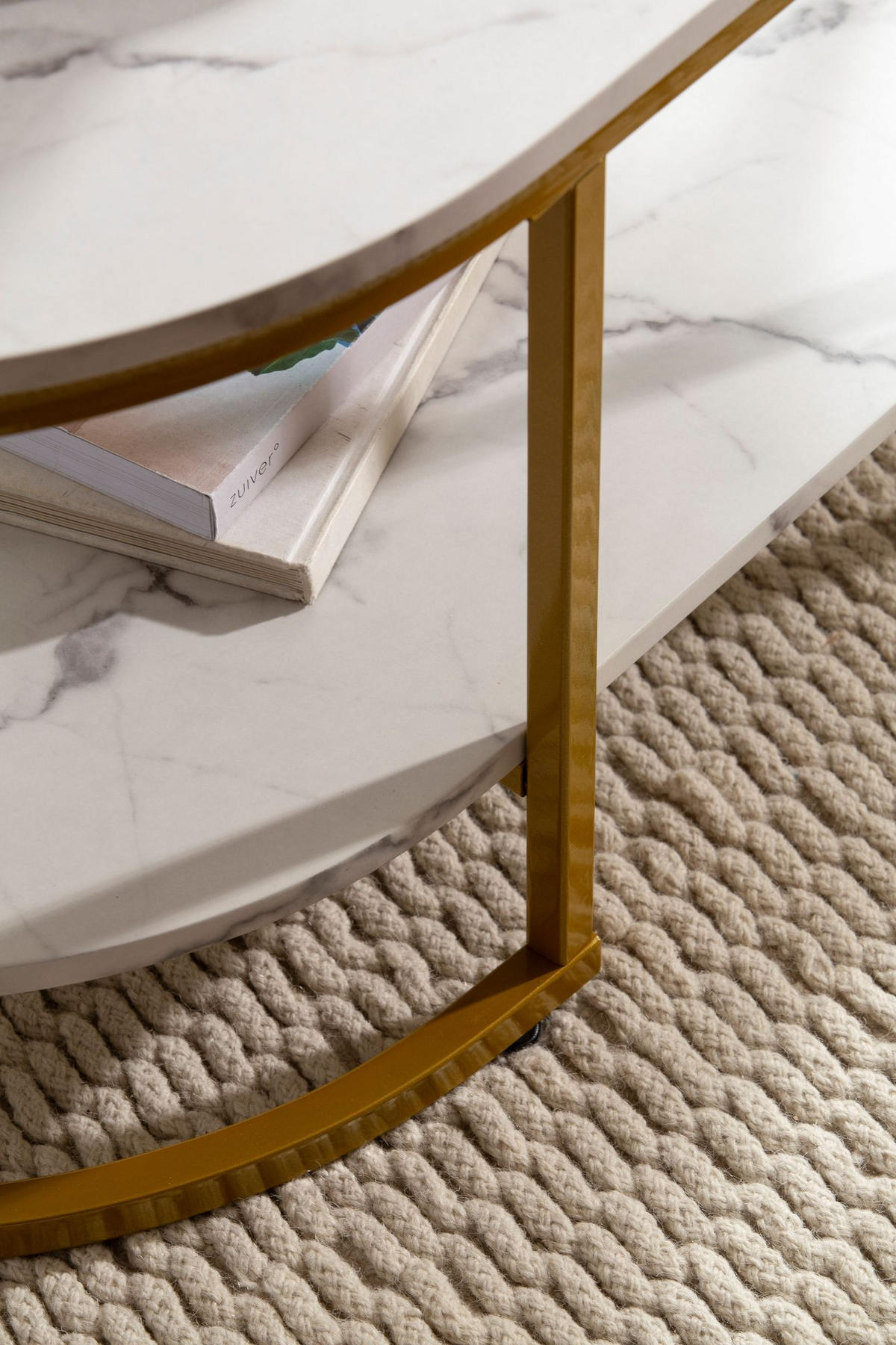 COUCHTISCH mit Marmor Optik, rechteckig, Ablage, goldenes Metallgestell, Weiß 100x60x45 cm - Goldfarben/Weiß, Holzwerkstoff/Metall (60/100/45cm) - KADIMA DESIGN