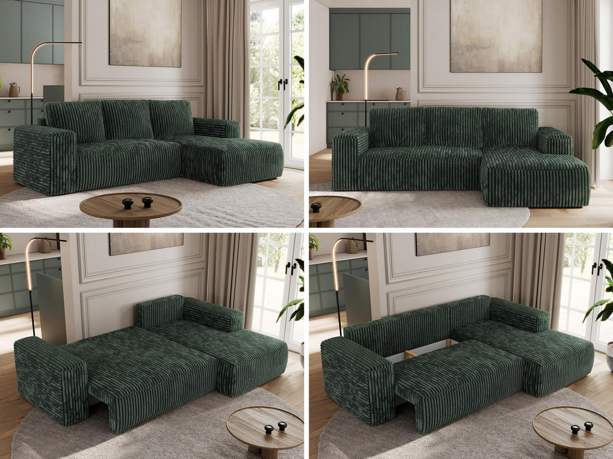 ECKSOFA TRENTINO L Grün Cord - Rechts - Schwarz/Grün, Textil (164/266cm) - MKS