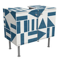 WASCHBECKENUNTERSCHRANK Fliesen mit geometrischen Formen Blau Shabby 60/55/35 cm - Blau, Holzwerkstoff (60/55/35cm) - Bilderwelten