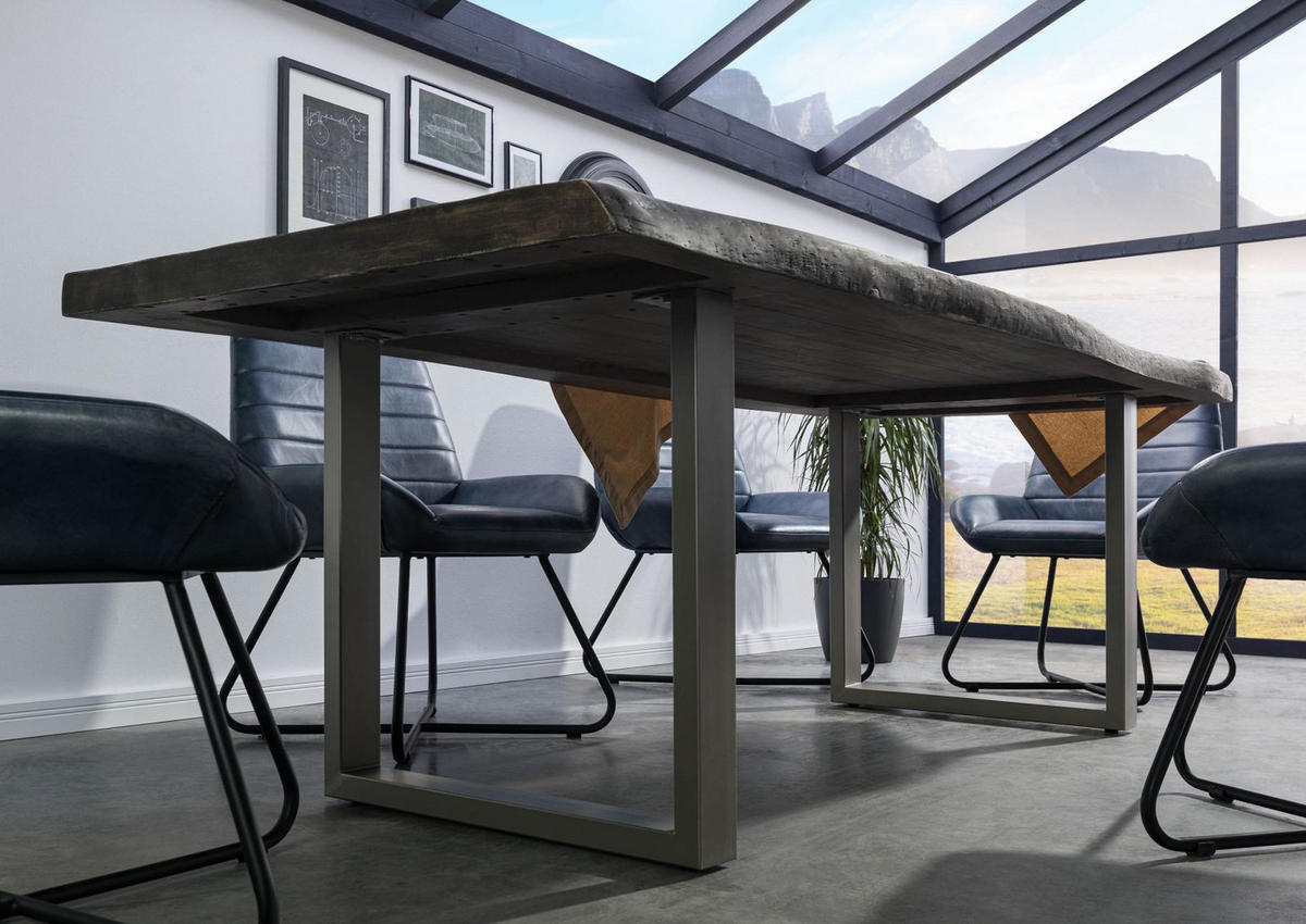 BAUMTISCH Mango 200x100x77 grau lackiert / U-Beine silber matt FREEFORM 5 - Grau, Holz (200/100/77cm) - Massivmoebel24