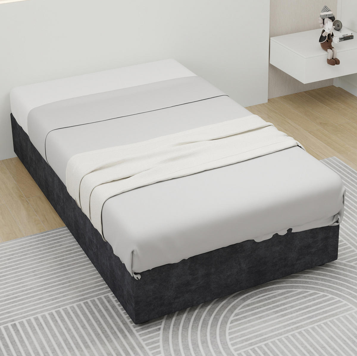 POLSTERBETT 90/200 cm grau aus Stoff und Metall mit Stauraum - Grau, Textil (90/200cm) - OKWISH