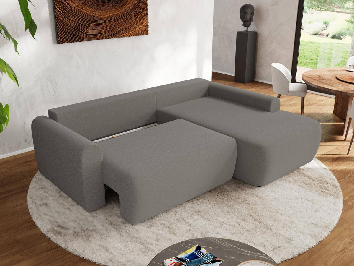 ECKSCHLAFSOFA CUBO L Hellgrau Boucle - rechts - Hellgrau/Schwarz, Kunststoff/Textil (187/273cm) - MKS