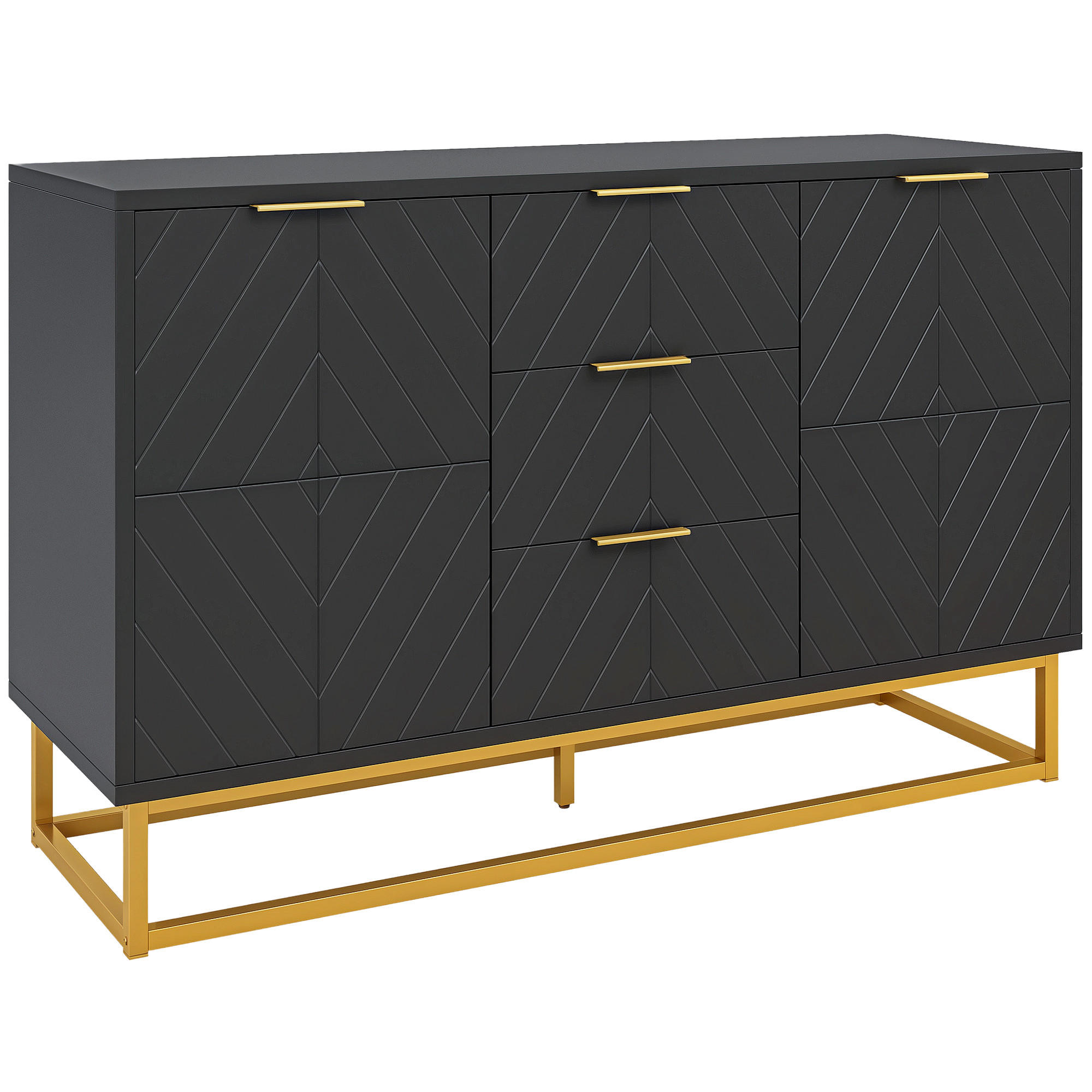 SIDEBOARD Schwarz-Gold, 2 Türen, 3 Schubladen, 120/40/76 cm - Schwarz, Holz (120/76/40cm) - PANGIVO