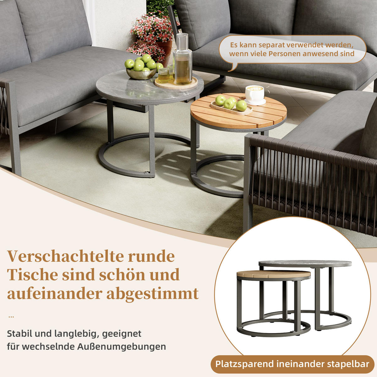 LOUNGE-SET Ecksofa 123 x 68 x 86 cm Metall Grau 4-tlg. - Grau, Metall - Beauniv