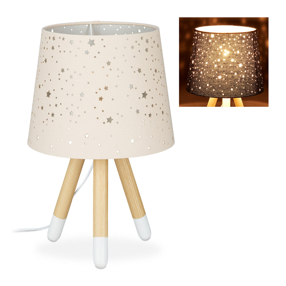 TISCHLAMPE Kinderzimmer - Rosa, Holz/Textil (25.5/25.5/40cm) - Relaxdays