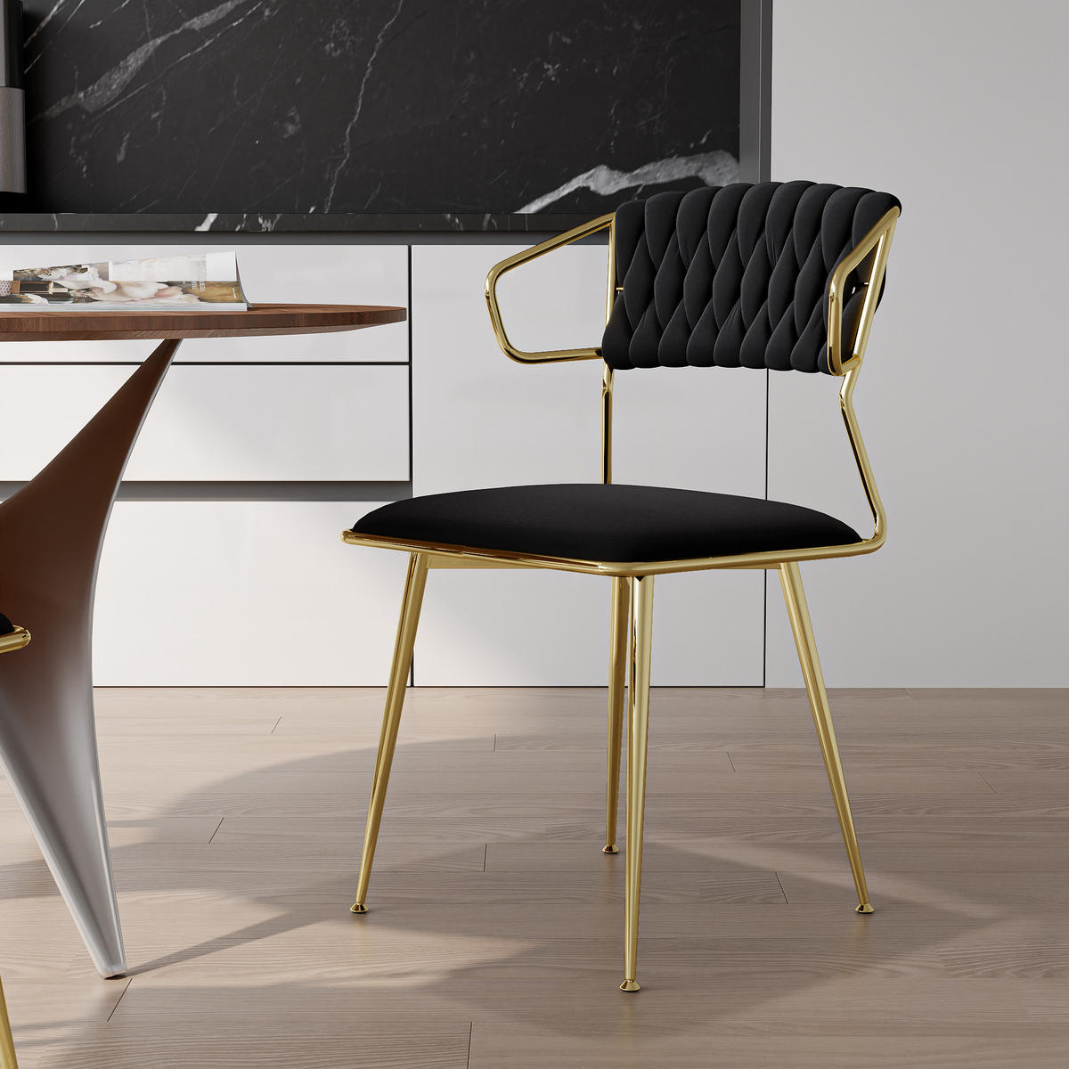 ESSZIMMERSTUHL 2er Set aus Samt - Schwarz, Metall (44.5/77/44.5cm)