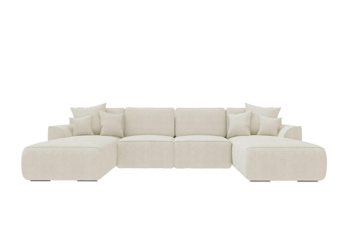 WOHNLANDSCHAFT GUSTO Cordstoff Creme inkl. Schlaffunktion - Chromfarben/Creme, Kunststoff/Textil (306/96/194cm) - 99rooms