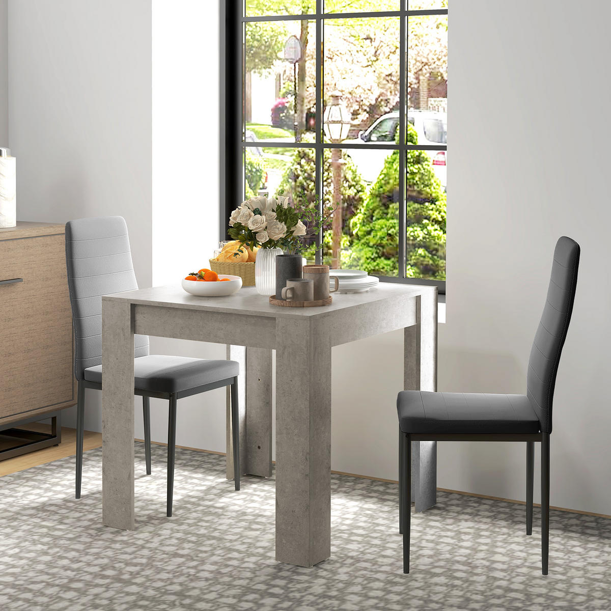 MODERNES Esszimmer-Set, quadratisch 80×80cm 3-teilig, grau - Grau, Leder (80/76/80cm) - Vallsero